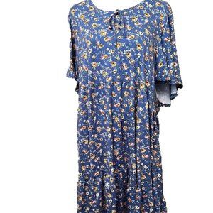 Vibe sportswear plus sz 2X blue with floral design bell sleeve gathered skirt
